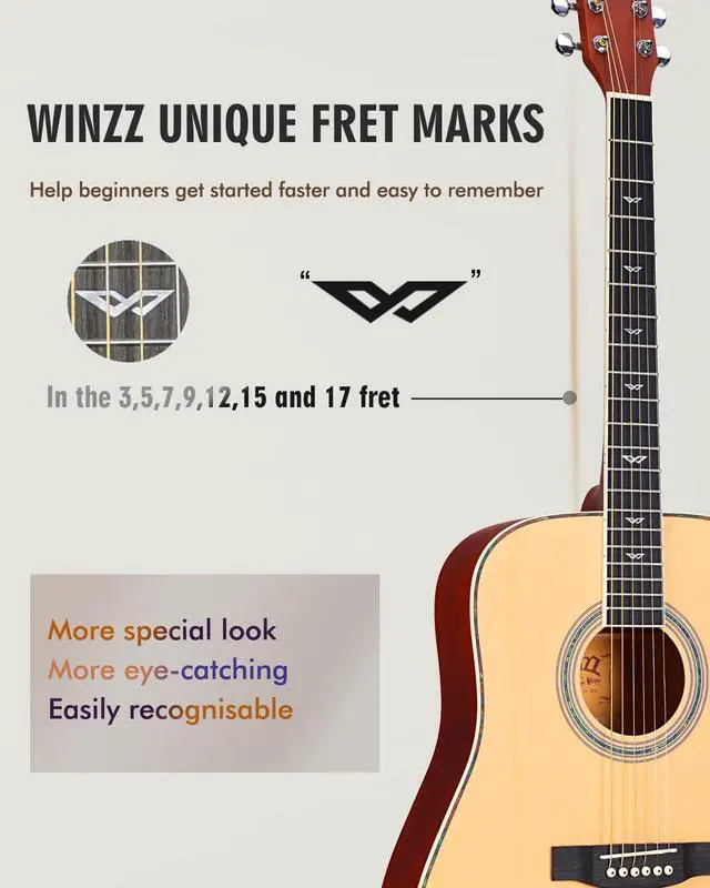 Alt view image 4 of 6 - Acoustic Guitars Full Size, 4/4 Folk Guitar for Beginners Adults, Acoustic Steel-string Guitar (natural)