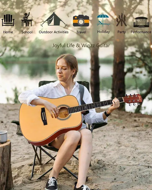 Alt view image 5 of 6 - Acoustic Guitars Full Size, 4/4 Folk Guitar for Beginners Adults, Acoustic Steel-string Guitar (natural)