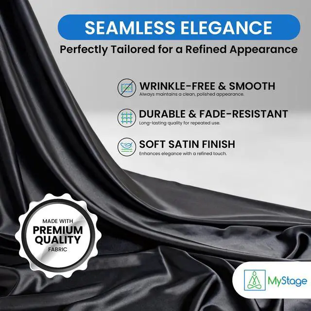 Alt view image 6 of 7 - 16'x28" Stage Skirt, Satin with Adhesive, Black | For only. 16' x 28". Hook-and-loop adhesive attaches in seconds, conceals legs & under-stage gear
