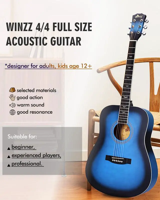 Alt view image 3 of 6 - Acoustic Guitars Full Size, 4/4 Folk Guitar for Beginners Adults, Acoustic Steel-string Guitar (blue)