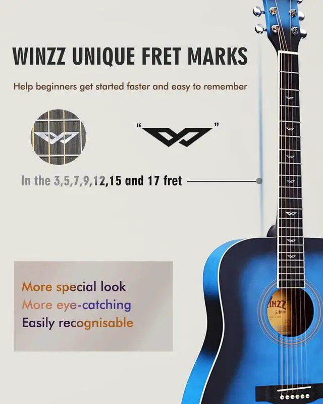 Alt view image 4 of 6 - Acoustic Guitars Full Size, 4/4 Folk Guitar for Beginners Adults, Acoustic Steel-string Guitar (blue)
