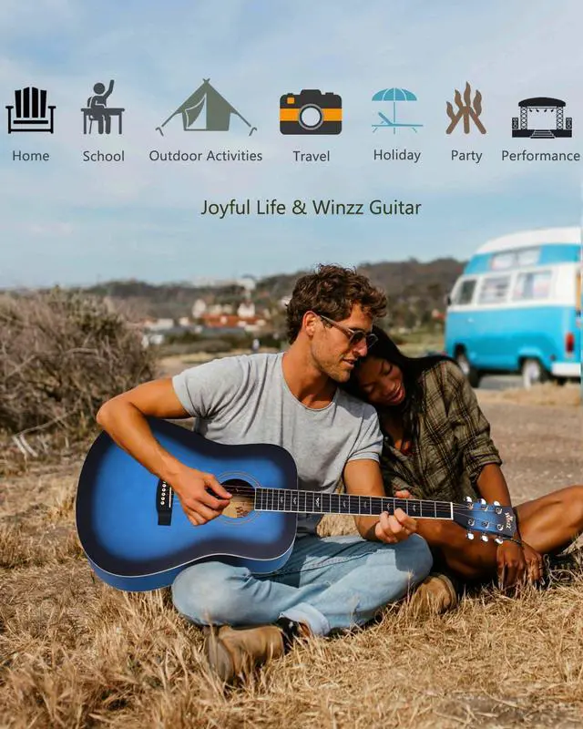 Alt view image 5 of 6 - Acoustic Guitars Full Size, 4/4 Folk Guitar for Beginners Adults, Acoustic Steel-string Guitar (blue)