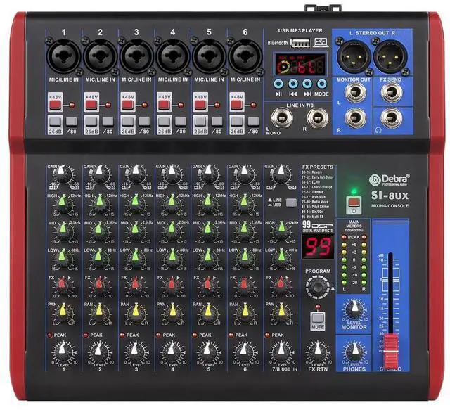 Main image of SI Series Professional Portable Recording Mixer Audio with 99 DSP Digital Effects Mic Preamps and USB for DJ Mixer Console Karaoke Home Recording Studio (SI-8UX)