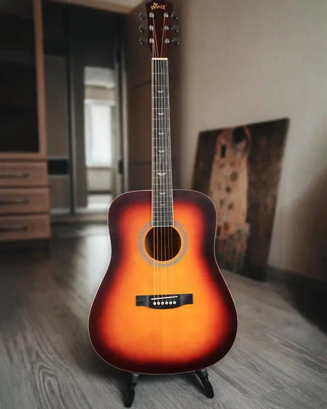 Alt view image 5 of 7 - Acoustic Guitars Full Size, 4/4 Folk Guitar for Beginners Adults, Acoustic Steel-string Guitar Matte Dark Sunburst (41 Inches