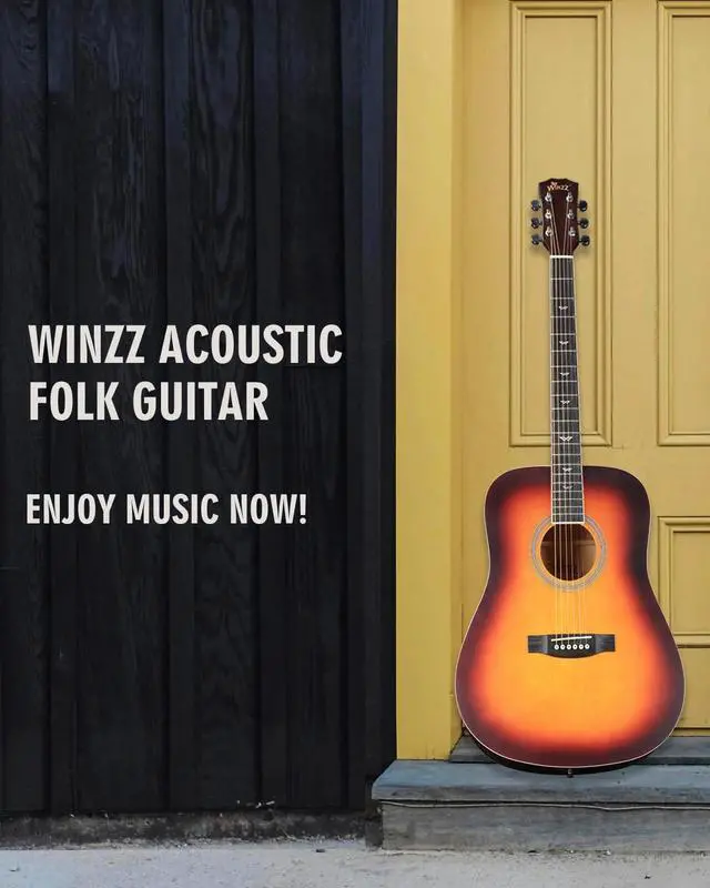 Alt view image 7 of 7 - Acoustic Guitars Full Size, 4/4 Folk Guitar for Beginners Adults, Acoustic Steel-string Guitar Matte Dark Sunburst (41 Inches
