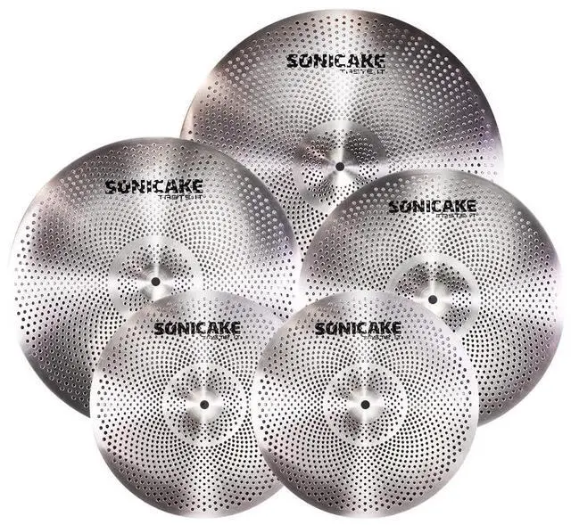 Main image of Low Volume Cymbal Pack Quiet Cymbal Set 14" Hi-Hat+16" Crash+18" Crash+20" Ride Cymbal Practice Set of 5pcs Silver