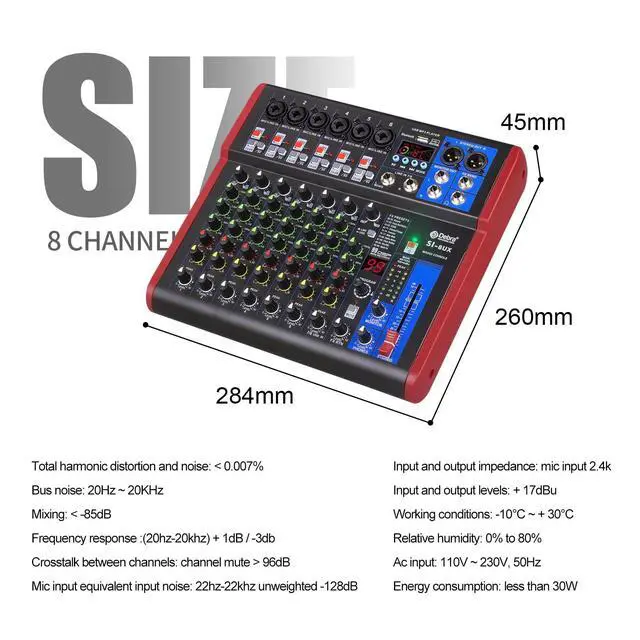 Alt view image 6 of 7 - SI Series Professional Portable Recording Mixer Audio with 99 DSP Digital Effects Mic Preamps and USB for DJ Mixer Console Karaoke Home Recording Studio (SI-8UX)