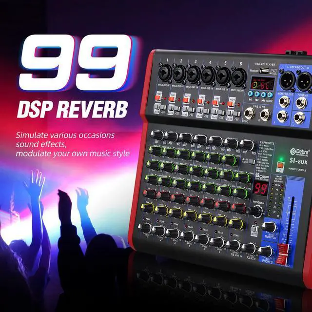 Alt view image 7 of 7 - SI Series Professional Portable Recording Mixer Audio with 99 DSP Digital Effects Mic Preamps and USB for DJ Mixer Console Karaoke Home Recording Studio (SI-8UX)