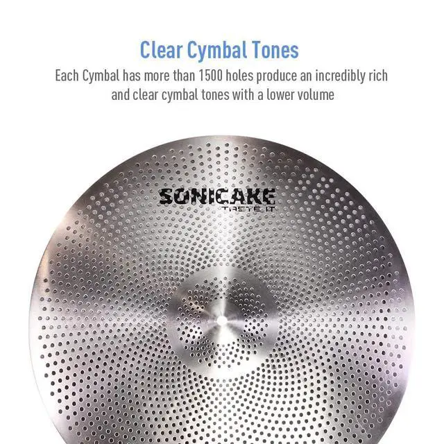 Alt view image 5 of 7 - Low Volume Cymbal Pack Quiet Cymbal Set 14"Hi-hats+16"Crash+18"Crash+20"Ride 5 Pcs Mute Drum Cymbal Set with Bag and Felts for Practice, Sliver