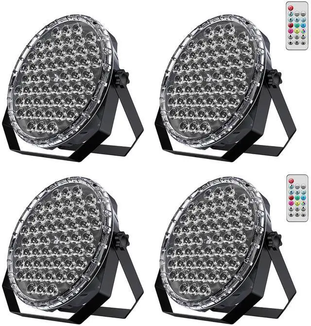 Main image of 54x1W RGB LED Stage DJ Par Lights with Remote Control, 4 Pack | Ultra Slim,RGB,Remote Control,Ultra-Bright LED Panel,One-piece die cast housing,Auto/Sound/DMX512/Master-slave Mode,Portable