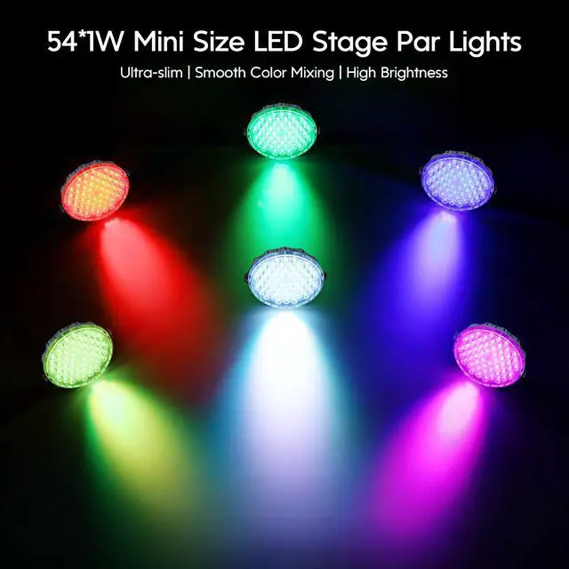 Alt view image 2 of 7 - 54x1W RGB LED Stage DJ Par Lights with Remote Control, 4 Pack | Ultra Slim,RGB,Remote Control,Ultra-Bright LED Panel,One-piece die cast housing,Auto/Sound/DMX512/Master-slave Mode,Portable