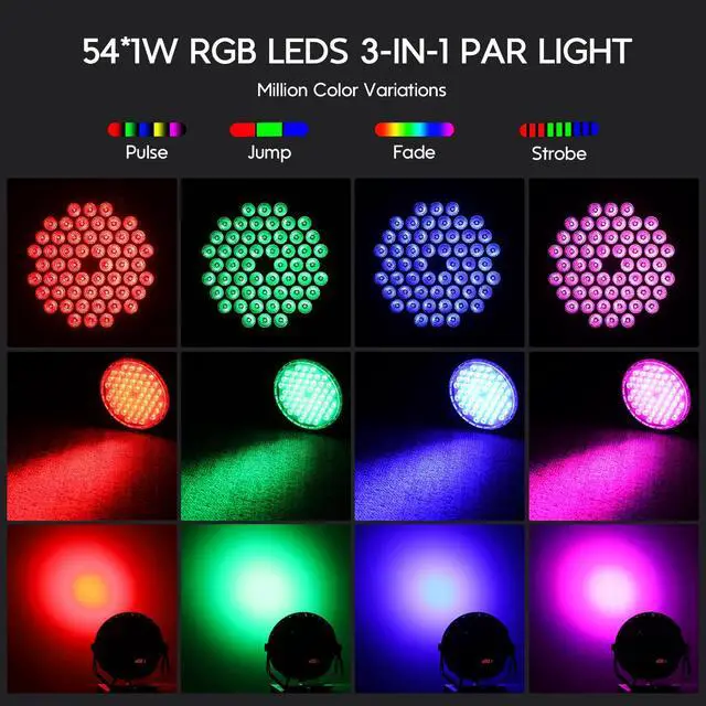 Alt view image 4 of 7 - 54x1W RGB LED Stage DJ Par Lights with Remote Control, 4 Pack | Ultra Slim,RGB,Remote Control,Ultra-Bright LED Panel,One-piece die cast housing,Auto/Sound/DMX512/Master-slave Mode,Portable