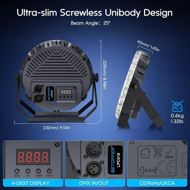 Alt view image 7 of 7 - 54x1W RGB LED Stage DJ Par Lights with Remote Control, 4 Pack | Ultra Slim,RGB,Remote Control,Ultra-Bright LED Panel,One-piece die cast housing,Auto/Sound/DMX512/Master-slave Mode,Portable
