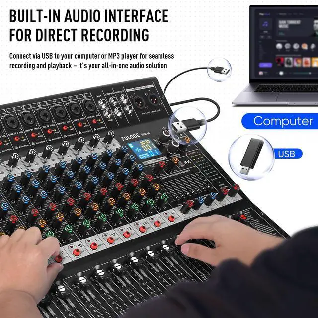 Alt view image 3 of 7 - 16-Channel Audio Mixer with 99 DSP, Professional Audio Console Digital Sound Music Mixing Board DJ Mixer w/USB Input Bluetooth MP3 48V Power Supply Mute Function for Studio Live Performance