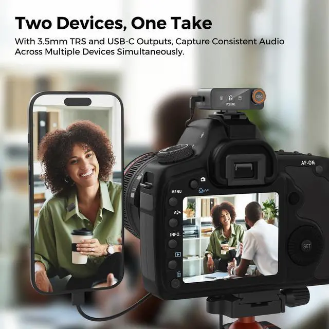 Alt view image 7 of 7 - AWM28T Wireless Lavalier Microphone for iPhone/Android/Camera/PC | Clip-On Wireless Lapel Mic with Mono/Stereo/Safety Track, AI Noise Cancelling, 48kHz/24-Bit, 54H Battery, 328ft Range