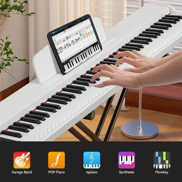 Alt view image 3 of 7 - Digital Piano 88 Key Weighted, Full Size Electric Keyboard Piano for Beginners, Portable Piano Keyboard with Sheet Music Stand, Sustain Pedal, Power Adapter, White (Keyboard Only)