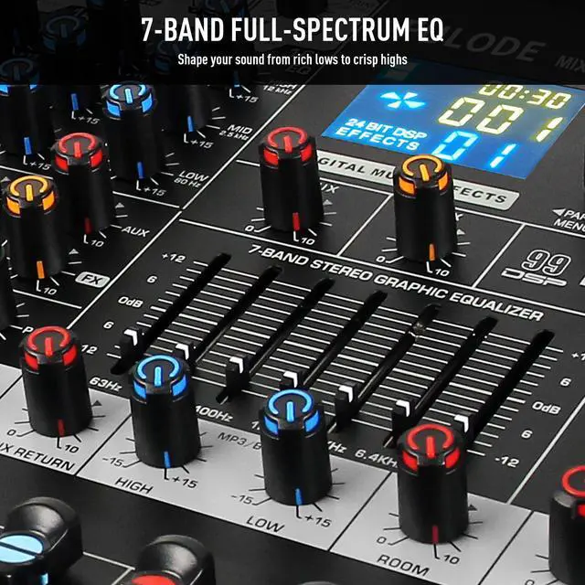 Alt view image 6 of 7 - 16-Channel Audio Mixer with 99 DSP, Professional Audio Console Digital Sound Music Mixing Board DJ Mixer w/USB Input Bluetooth MP3 48V Power Supply Mute Function for Studio Live Performance