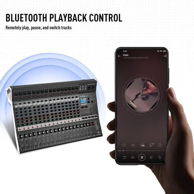 Alt view image 7 of 7 - 16-Channel Audio Mixer with 99 DSP, Professional Audio Console Digital Sound Music Mixing Board DJ Mixer w/USB Input Bluetooth MP3 48V Power Supply Mute Function for Studio Live Performance