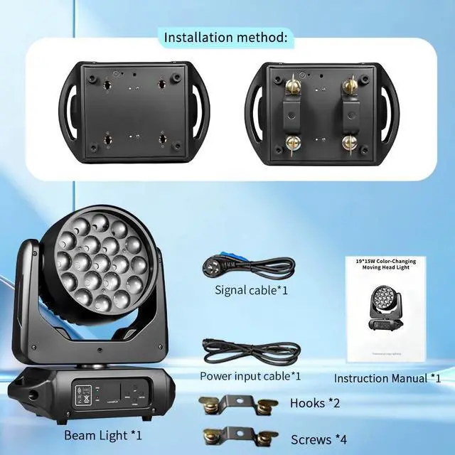 Alt view image 6 of 6 - 19x15W Moving Head Stage Light,RGBW 4-in-1 LED Zoom Beam Wash Strobe Effect,DMX Sound Activated,540° Pan 270° Tilt,Professional DJ Lighting for Club Wedding Party Bar (Luces para) (1Pack=2pcs)
