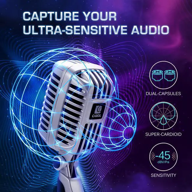 Alt view image 3 of 7 - CLM-101 Retro Wired Vocal Microphone, Dynamic Supercardioid - Black | Retro wired microphone with dual capsules for singing, karaoke, and stage. Includes storage bag and switch