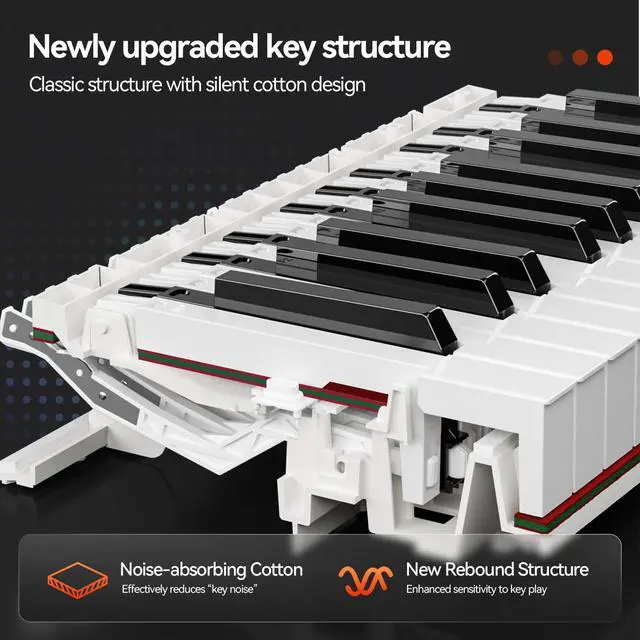 Alt view image 5 of 7 - Digital Piano 88 Key Weighted, Full Size Electric Keyboard Piano for Beginners, Portable Piano Keyboard with Sheet Music Stand, Sustain Pedal, Power Adapter, White (Keyboard Only)