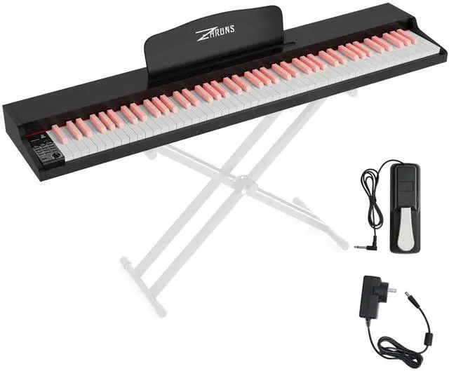 Main image of 88 Key Weighted Keyboard Piano with Sustain Pedal, Power Adapter & Sheet Music Stand - Home Digital Piano, Black Pink (Keyboard Only)