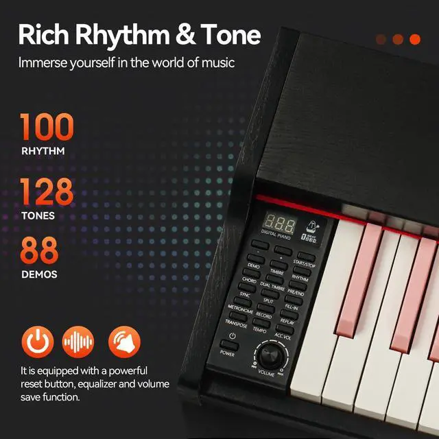 Alt view image 3 of 7 - 88 Key Weighted Keyboard Piano with Sustain Pedal, Power Adapter & Sheet Music Stand - Home Digital Piano, Black Pink (Keyboard Only)