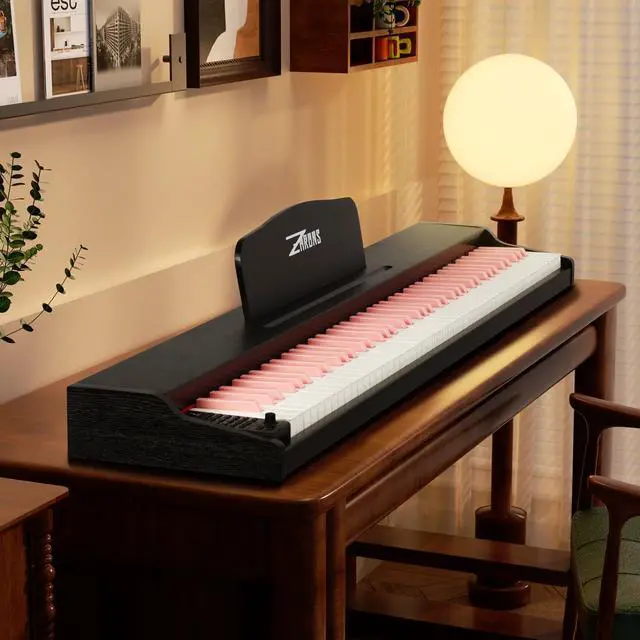 Alt view image 2 of 7 - 88 Key Weighted Keyboard Piano with Sustain Pedal, Power Adapter & Sheet Music Stand - Home Digital Piano, Black Pink (Keyboard Only)