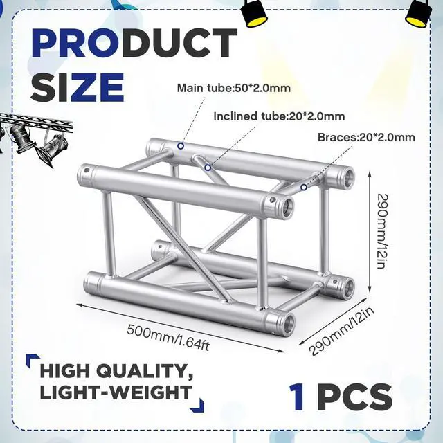 Alt view image 2 of 7 - 1 Pack Aluminum DJ Light Stands Stage Truss Segment 12" x 12" Straight Square DJ Lighting Stand Trussing Stage with 8 couplers, 500 Pounds Load Capacity (1.64 ft)