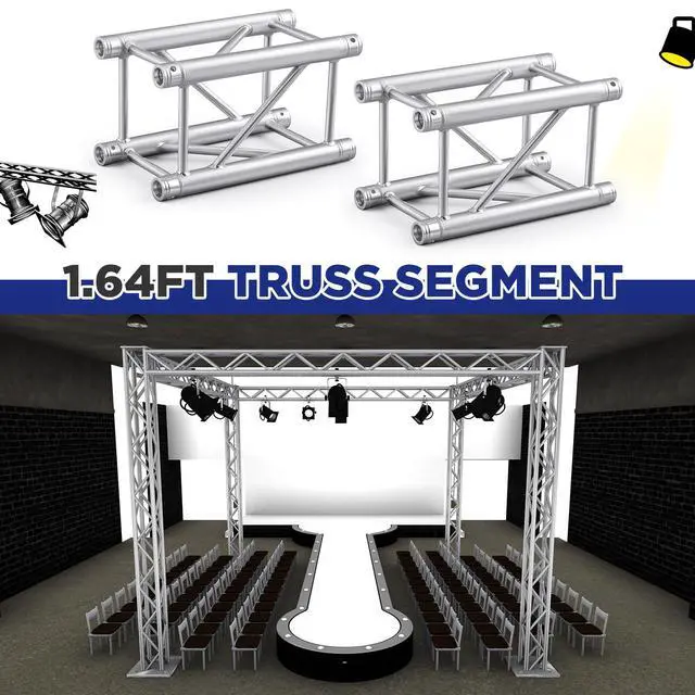 Alt view image 3 of 6 - 2 Pack Aluminum DJ Light Stands Stage Truss Segment 12" x 12" Straight Square DJ Lighting Stand Trussing Stage with 8 couplers, 500 Pounds Load Capacity (1.64 ft)
