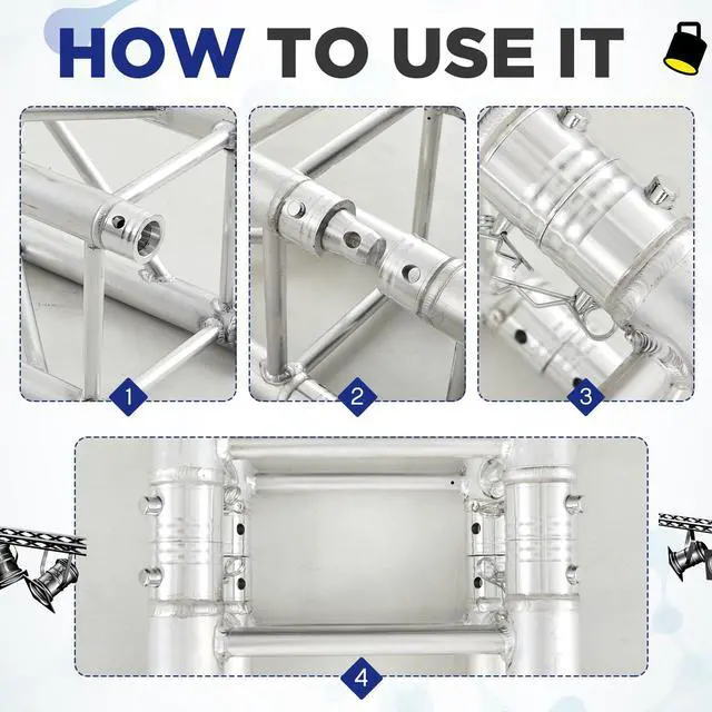 Alt view image 4 of 7 - 1 Pack Aluminum DJ Light Stands Stage Truss Segment 12" x 12" Straight Square DJ Lighting Stand Trussing Stage with 8 couplers, 500 Pounds Load Capacity (1.64 ft)