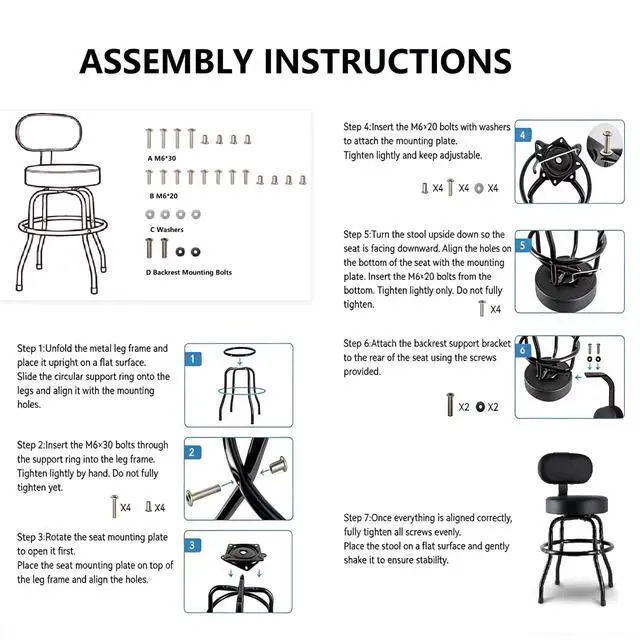 Alt view image 3 of 7 - Guitar Stool with Backrest, Guitar Chair with Back Support & Footrest, Guitar Stool for Adults, Fits Acoustic, Electric & Bass Guitar Players
