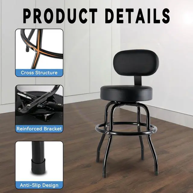 Alt view image 4 of 7 - Guitar Stool with Backrest, Guitar Chair with Back Support & Footrest, Guitar Stool for Adults, Fits Acoustic, Electric & Bass Guitar Players