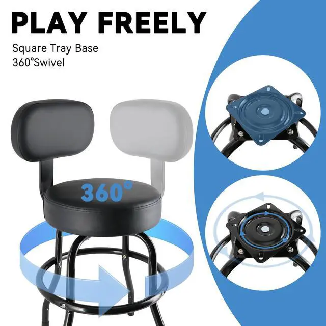 Alt view image 6 of 7 - Guitar Stool with Backrest, Guitar Chair with Back Support & Footrest, Guitar Stool for Adults, Fits Acoustic, Electric & Bass Guitar Players