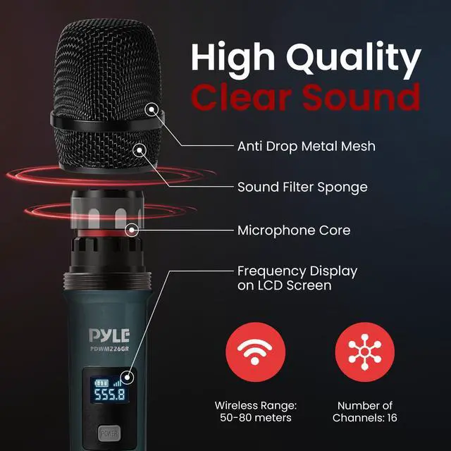 Alt view image 3 of 7 - Portable UHF Band Receiver System, 4 Channel Wireless Microphone System Independent Channel Controls, RF Signal LCD Indicator, Digital Audio Microphone Set with 4 Handheld Microphones