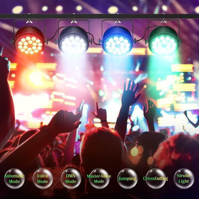 Alt view image 3 of 7 - Par Lights 18LED Stage Lights, RGBW 4in1 216W Uplight Stage Lighting Effect by DMX and Sound Activated Control Wash Light for Wedding Parties Church Club DJ Live Show