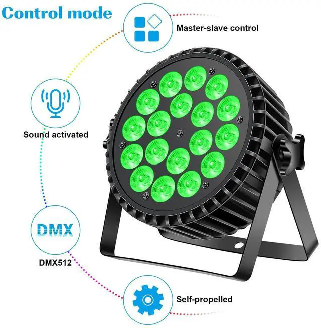 Alt view image 4 of 7 - Par Lights 18LED Stage Lights, RGBW 4in1 216W Uplight Stage Lighting Effect by DMX and Sound Activated Control Wash Light for Wedding Parties Church Club DJ Live Show