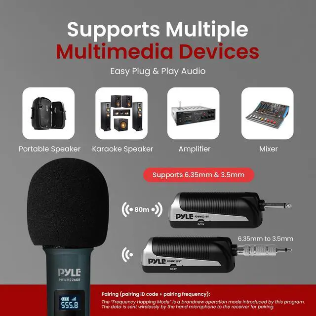 Alt view image 5 of 7 - Portable UHF Band Receiver System, 4 Channel Wireless Microphone System Independent Channel Controls, RF Signal LCD Indicator, Digital Audio Microphone Set with 4 Handheld Microphones