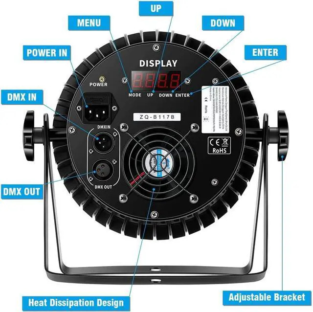 Alt view image 5 of 7 - Par Lights 18LED Stage Lights, RGBW 4in1 216W Uplight Stage Lighting Effect by DMX and Sound Activated Control Wash Light for Wedding Parties Church Club DJ Live Show