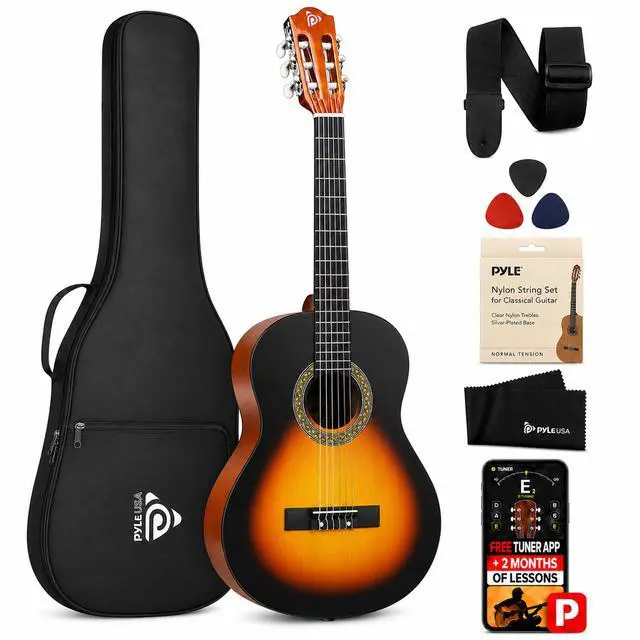Main image of Beginner Acoustic Guitar Kit, 1/4 Junior Size All Wood Instrument for Kids, Adults, 30" Sunburst Teardrop Matte