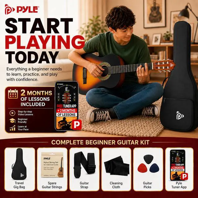 Alt view image 2 of 6 - Beginner Acoustic Guitar Kit, 1/4 Junior Size All Wood Instrument for Kids, Adults, 30" Sunburst Teardrop Matte