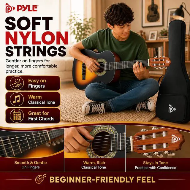Alt view image 4 of 6 - Beginner Acoustic Guitar Kit, 1/4 Junior Size All Wood Instrument for Kids, Adults, 30" Sunburst Teardrop Matte