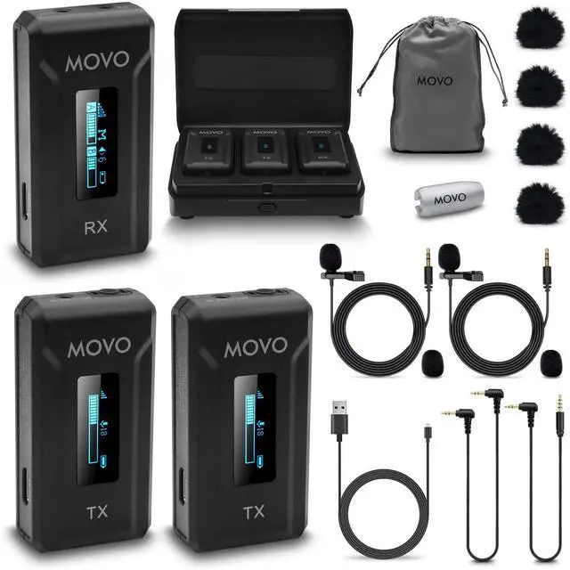 Main image of WMX-2-DUO Wireless Camera Microphone Lapel Mic with Charging Case - Lav Mic, Wireless Lapel Microphone 2.4GHz Lavalier, Lav Mic for Vlogging, DSLR, Computer