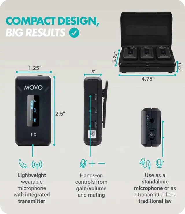 Alt view image 3 of 7 - WMX-2-DUO Wireless Camera Microphone Lapel Mic with Charging Case - Lav Mic, Wireless Lapel Microphone 2.4GHz Lavalier, Lav Mic for Vlogging, DSLR, Computer