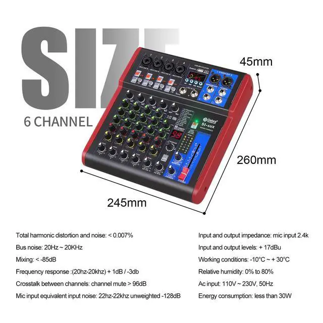 Alt view image 6 of 7 - SI Series Professional Portable Recording Mixer Audio with 99 DSP Digital Effects Mic Preamps and USB for DJ Mixer Console Karaoke Home Recording Studio (SI-6UX)