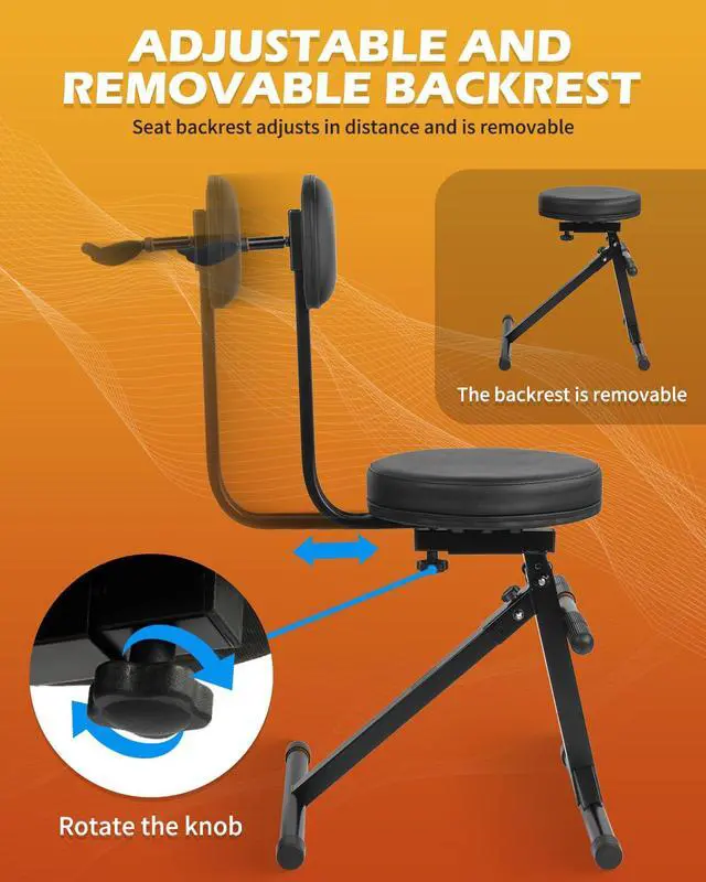 Alt view image 6 of 7 - Guitar Stool With Backrest, Height Adjustable Seat With Hanger for Acoustic, Electric & Bass Guitars, Musician Drum Throne for Adults, Drummer, and Guitarist, SGT-30B