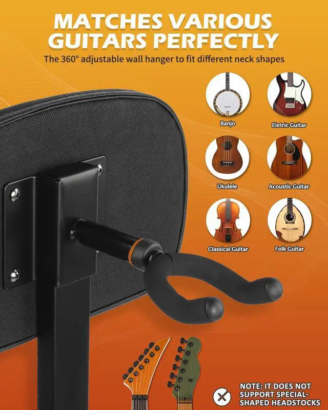 Alt view image 5 of 7 - Guitar Stool With Backrest, Height Adjustable Seat With Hanger for Acoustic, Electric & Bass Guitars, Musician Drum Throne for Adults, Drummer, and Guitarist, SGT-30B