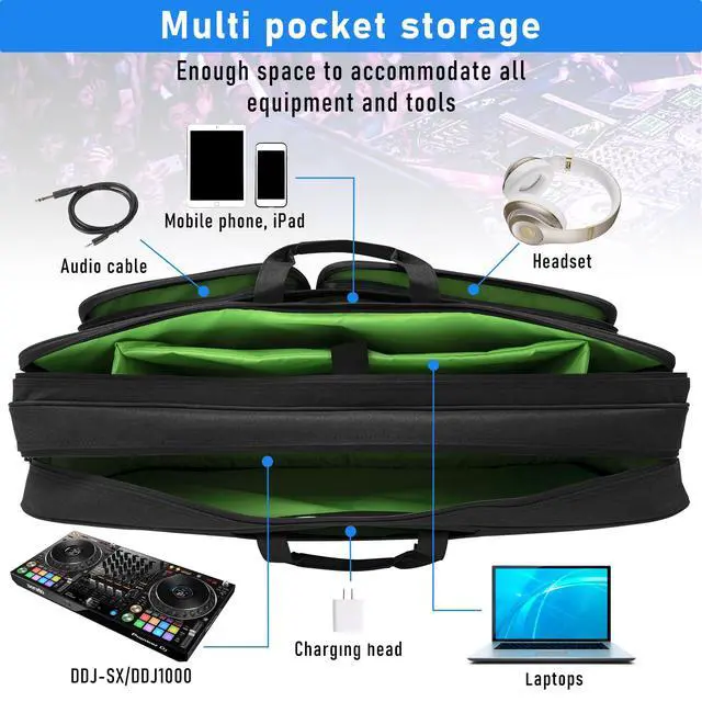 Alt view image 3 of 7 - Multi-layer Controller Gig Bag Padded Mixer Carry Case Fits for Pioneer RX/NI Traktor Kontrol S8/DDJ SX SX2 SX3/DDJ 800/DDJ FLX6/DDJ 1000 1000SRT/Denon MC7000