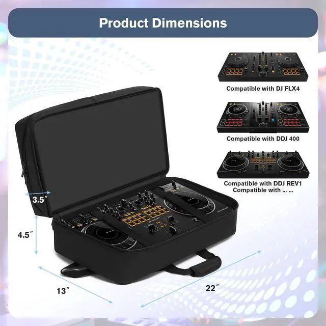 Alt view image 2 of 7 - DJ Controller Case Compatible with Pioneer DDJ-FLX4/DDJ-400/DDJ-REV1 - Thick Padded DJ Backpack with Multi-Pocket for Accessories, Adjustable Strap, 22×13×4.5in