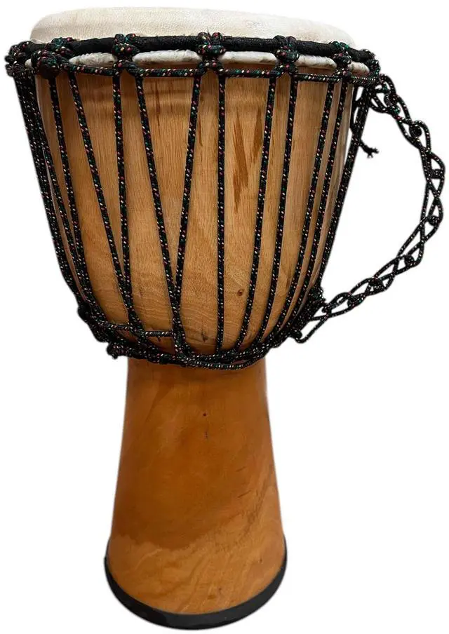 Main image of Djembe Beginner Drum 20" Tall 8.5-9.5" Head Mahogany Wood Goat Skin | Handmade drum with natural materials; warm, resonant sound for beginners, performers, and percussion practice